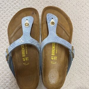 Birkenstock Light Blue Snake-Print Thong Sandals